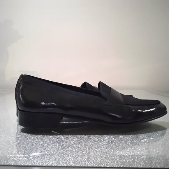 Salvatore Ferragamo Black Leather & Velvety Material Loafers 10.5 M Preowned
